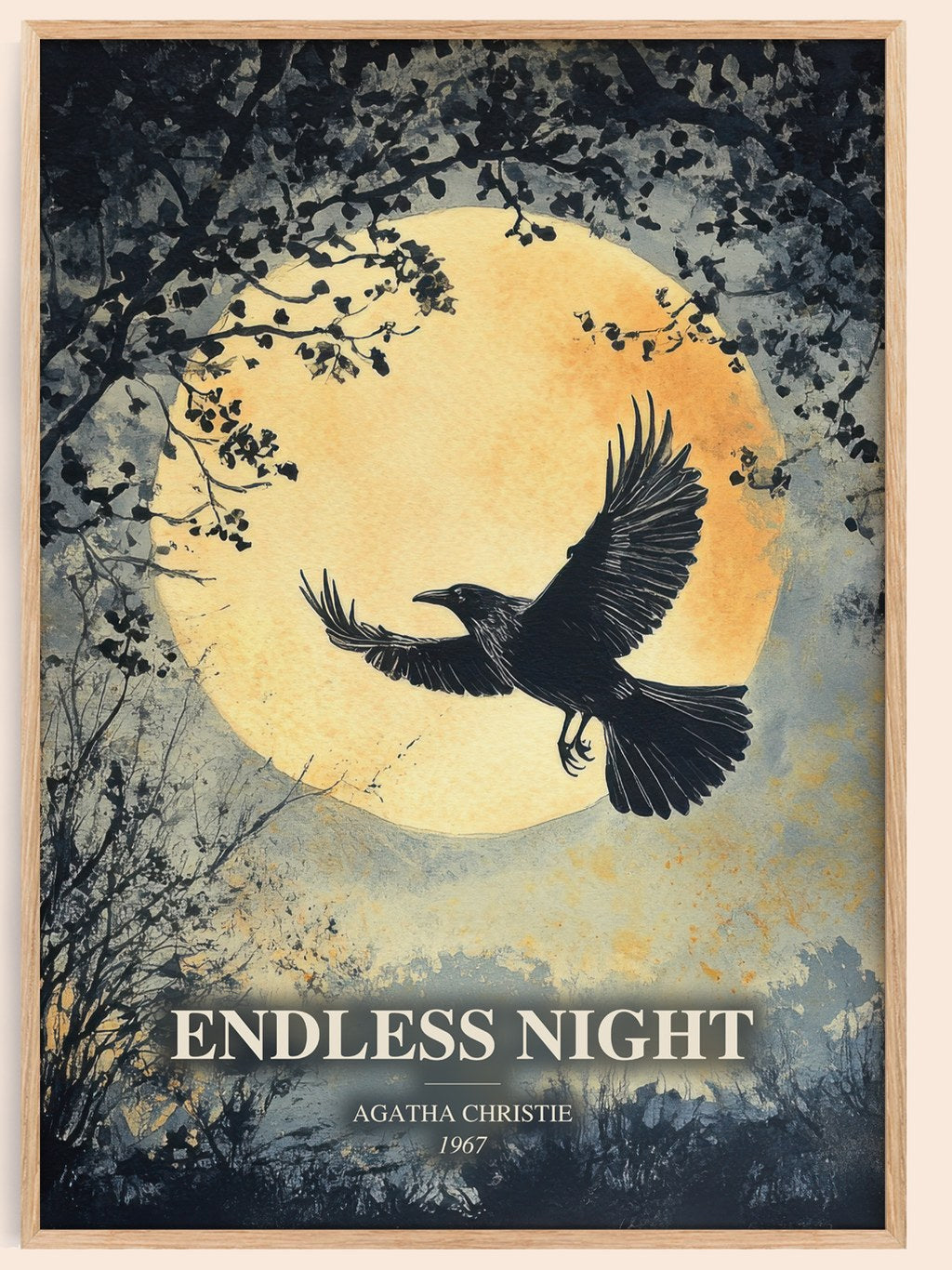Endless Night watercolour book poster by Agatha Christie – framed literary art print