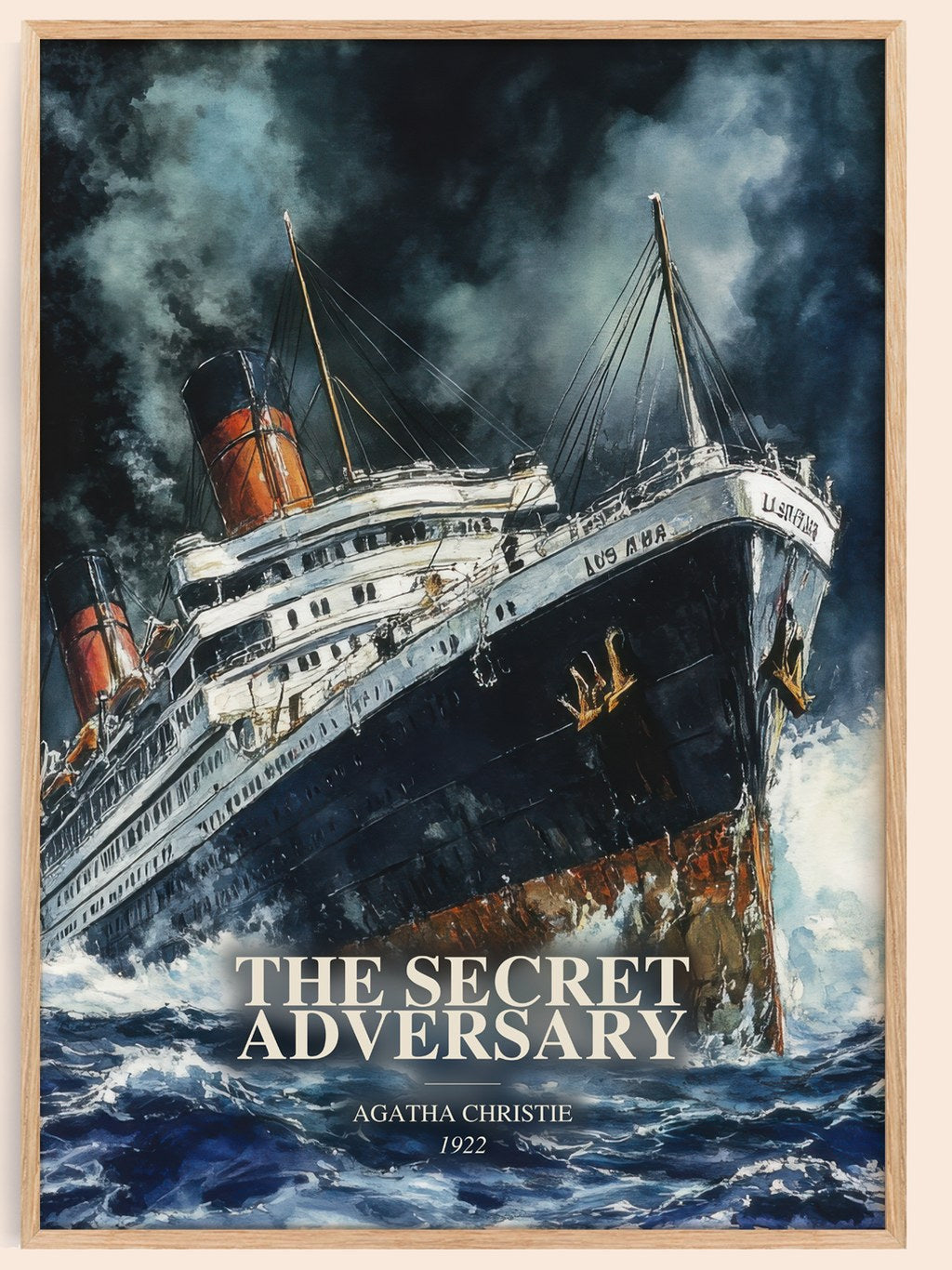 The Secret Adversary watercolour book poster by Agatha Christie – framed literary art print