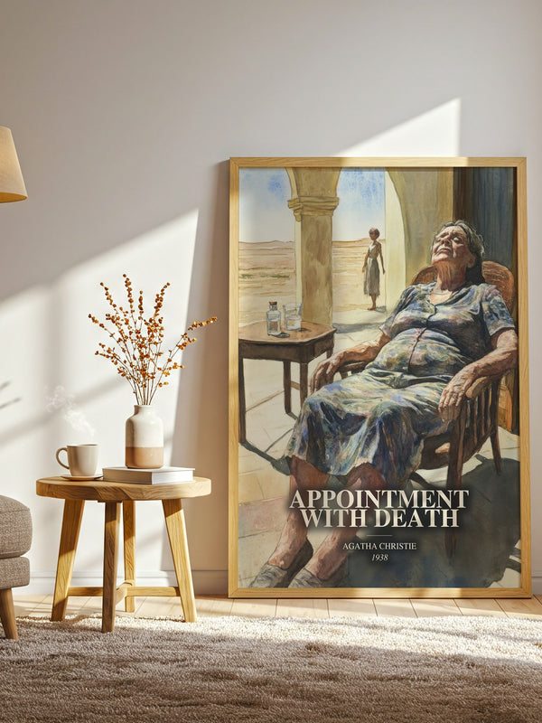 Appointment With Death watercolour print in frame leaning in hallway – mystery wall art