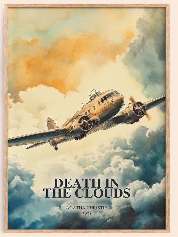 Death In The Clouds watercolour book poster by Agatha Christie – framed literary art print
