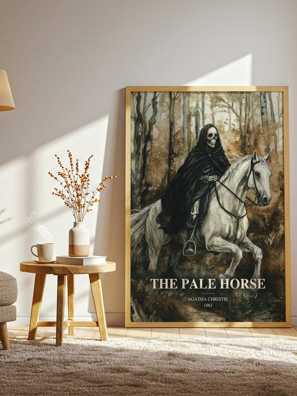 The Pale Horse watercolour print in frame leaning in hallway – mystery wall art