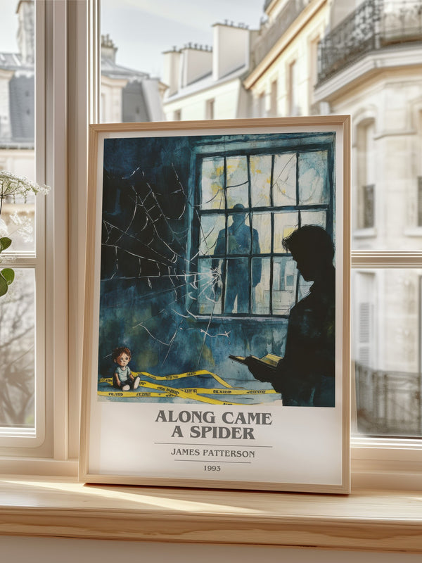 Along Came a Spider Book Cover Poster by James Patterson – framed print by a bright window