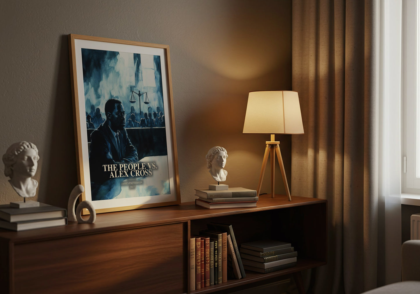 The People Vs. Alex Cross watercolour print on bookshelf – James Patterson fan gift