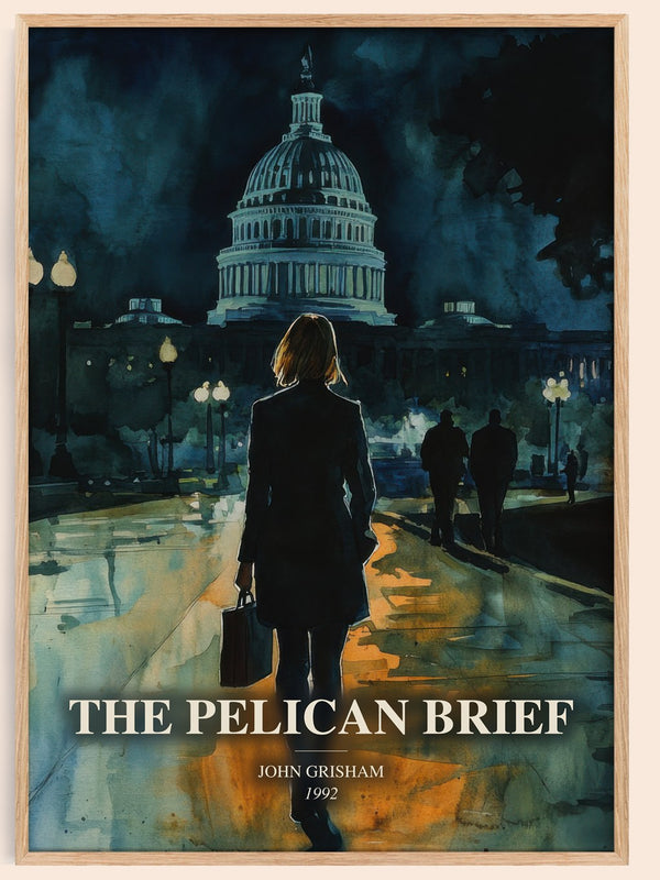 The Pelican Brief watercolour book poster by John Grisham – framed literary art print