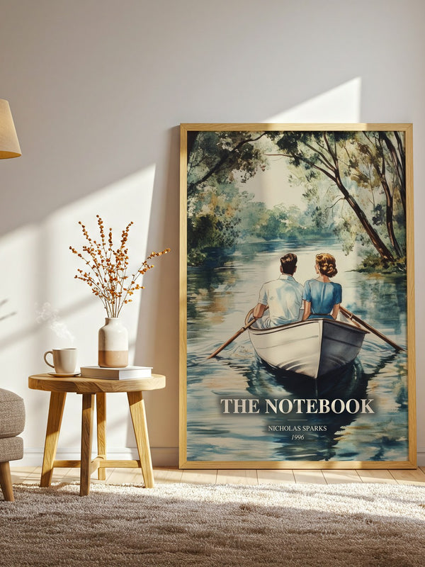 The Notebook watercolour print in frame leaning in hallway – romance wall art