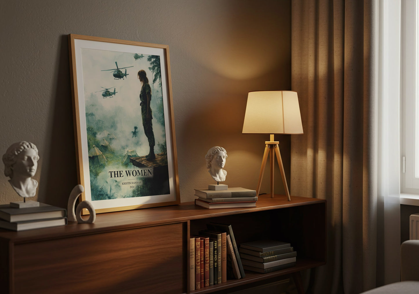 The Women watercolour print on bookshelf – Kristin Hannah fan gift