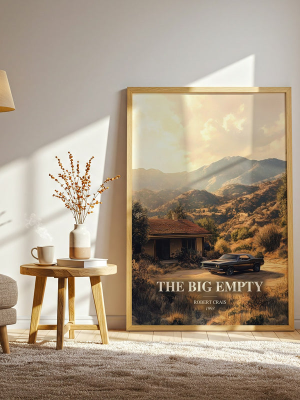 The Big Empty watercolour print in frame leaning in hallway – thriller wall art