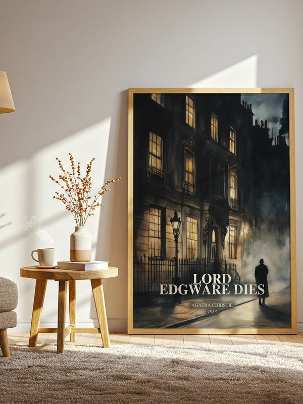Lord Edgware Dies watercolour print in frame leaning in hallway – mystery wall art