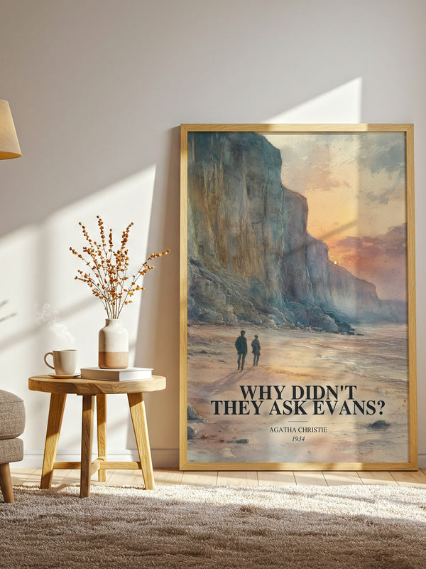 Why Didn'T They Ask Evans? watercolour print in frame leaning in hallway – mystery wall art