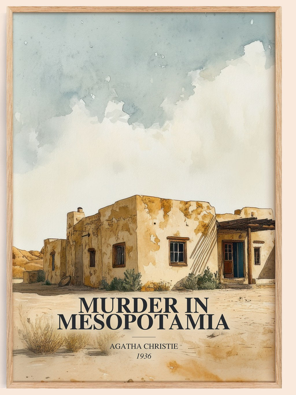 Murder In Mesopotamia watercolour book poster by Agatha Christie – framed literary art print