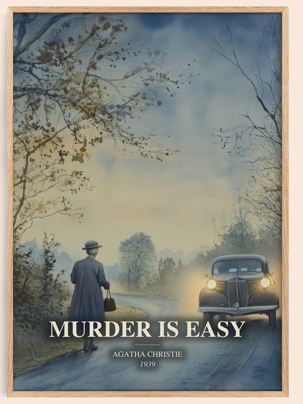 Murder Is Easy watercolour book poster by Agatha Christie – framed literary art print