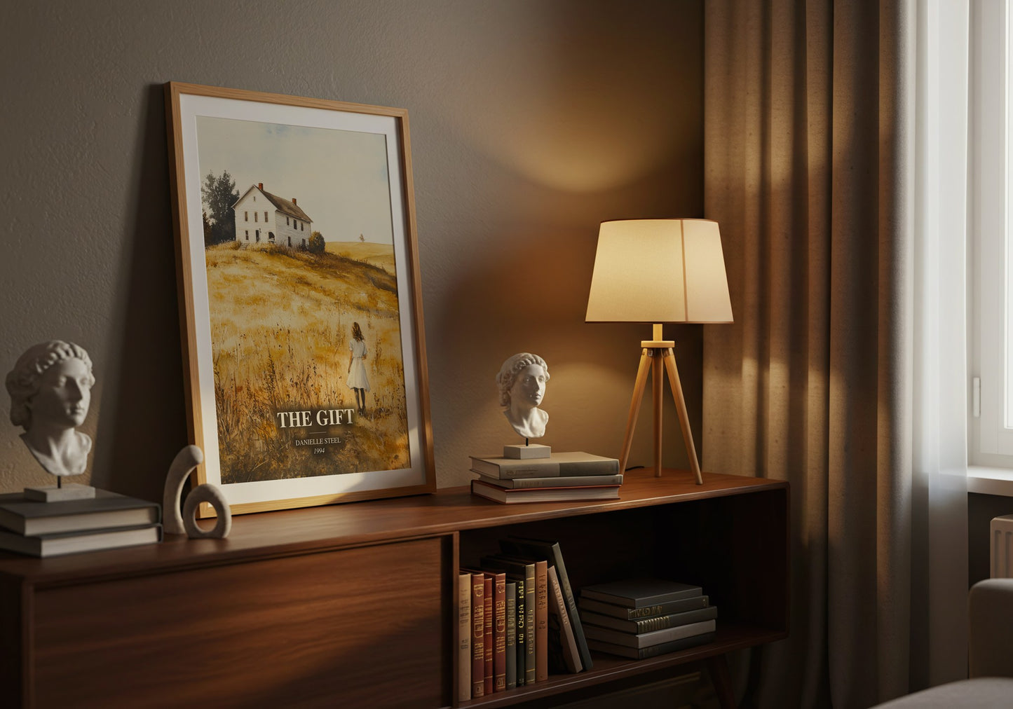 The Gift watercolour print on bookshelf – Danielle Steel fan gift