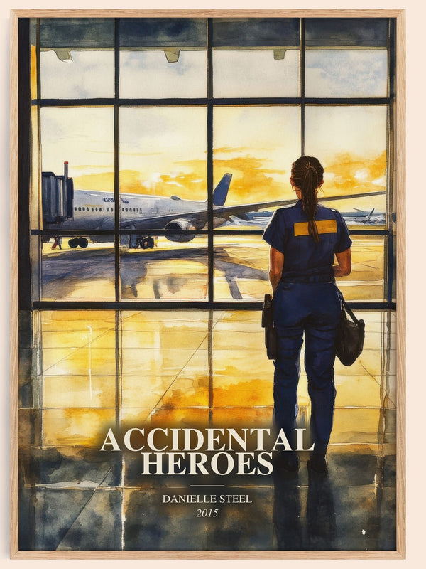 Accidental Heroes watercolour book poster by Danielle Steel – framed literary art print