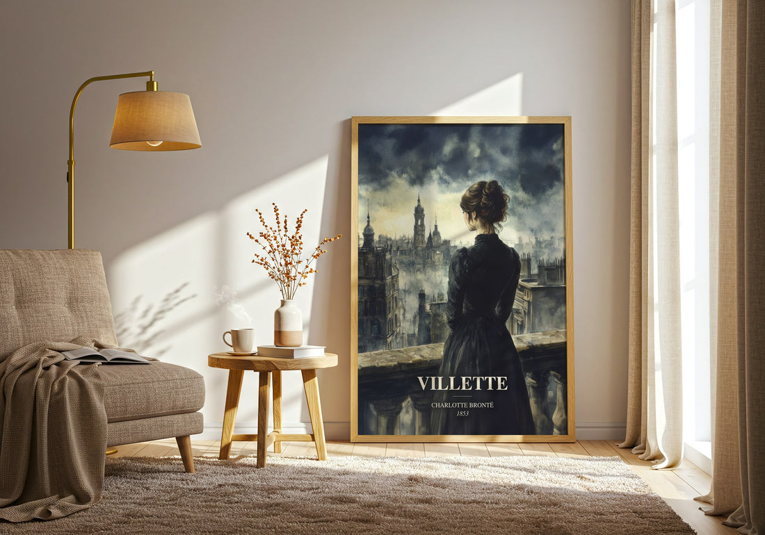 Villette watercolour print in frame leaning in hallway – classic literature wall art (mockup)