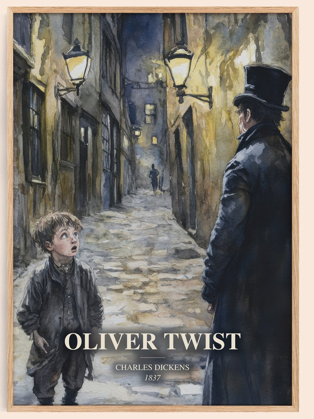 Oliver Twist watercolour book poster by Charles Dickens – framed literary art print