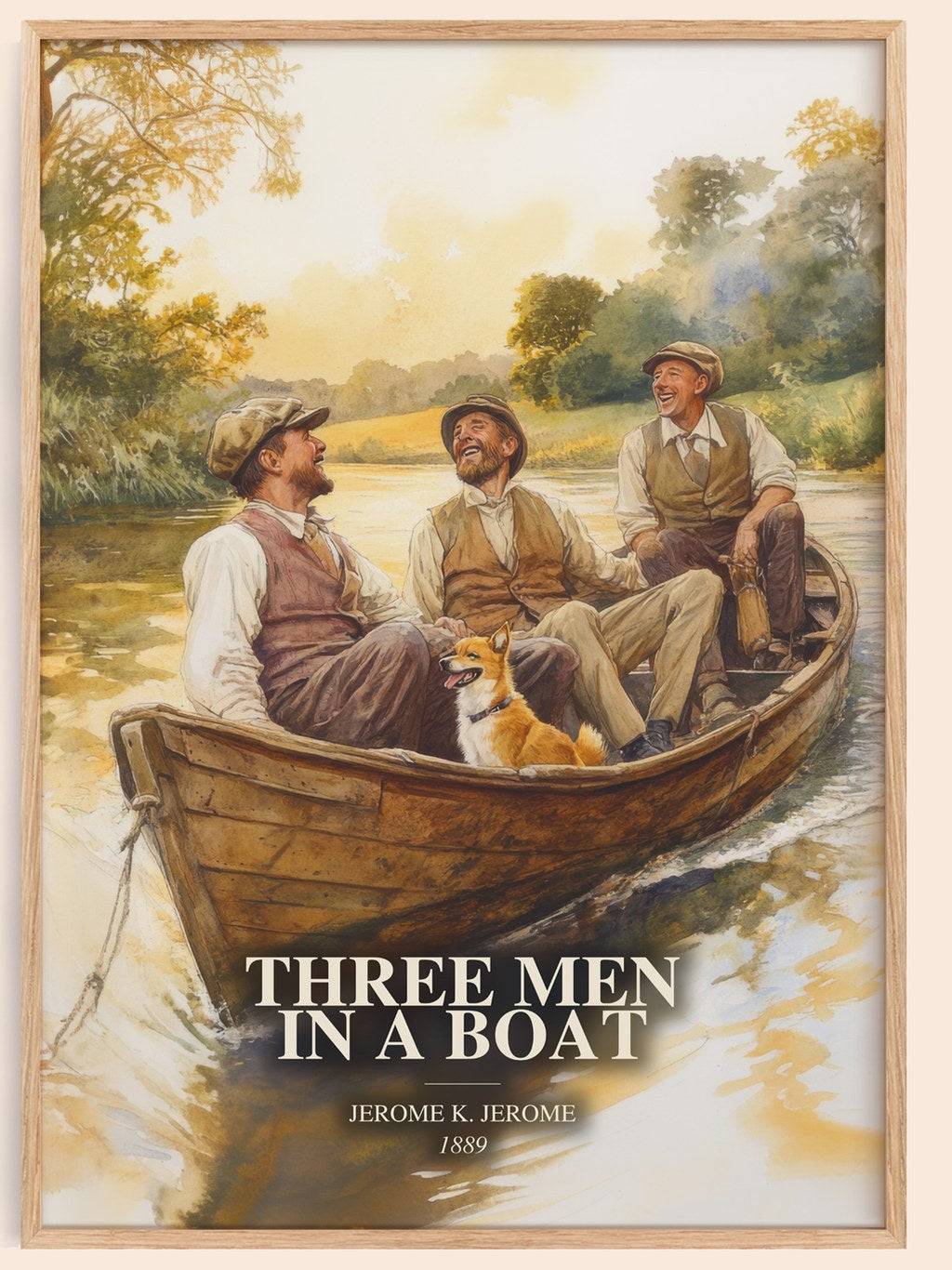 Three Men In A Boat watercolour book poster by Jerome K. Jerome – framed literary art print