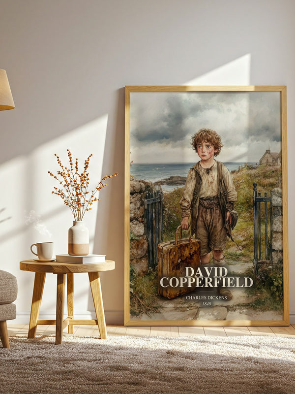 David Copperfield watercolour print in frame leaning in hallway – classic literature wall art