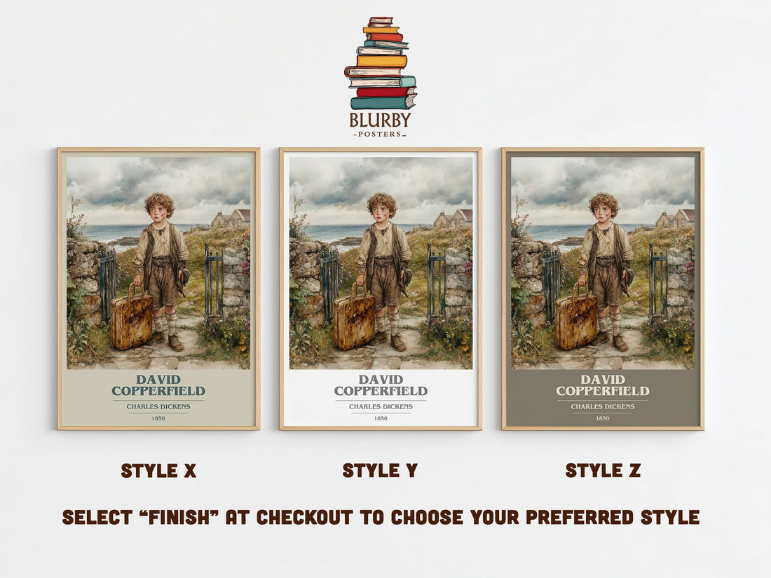 David Copperfield Book Cover Poster by Charles Dickens – Style X, Y and Z side by side – choose your finish