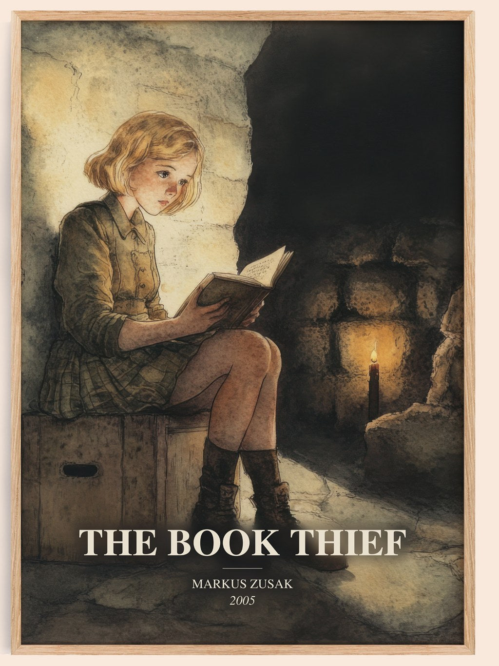 The Book Thief watercolour book poster by Markus Zusak – framed literary art print