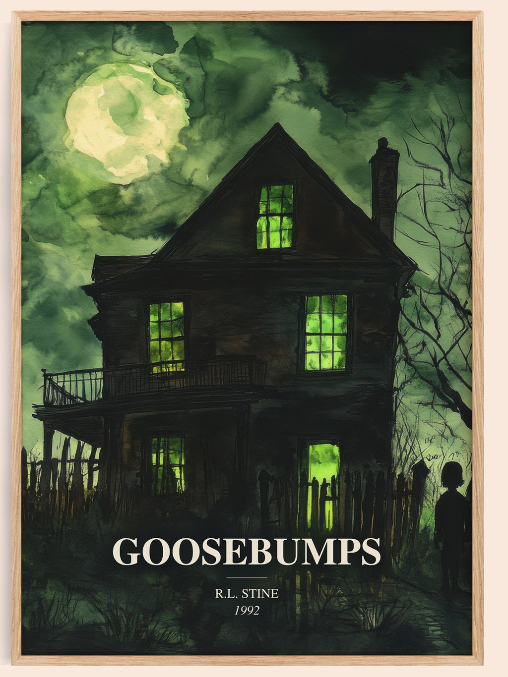 Goosebumps watercolour book poster by R.L. Stine – framed literary art print