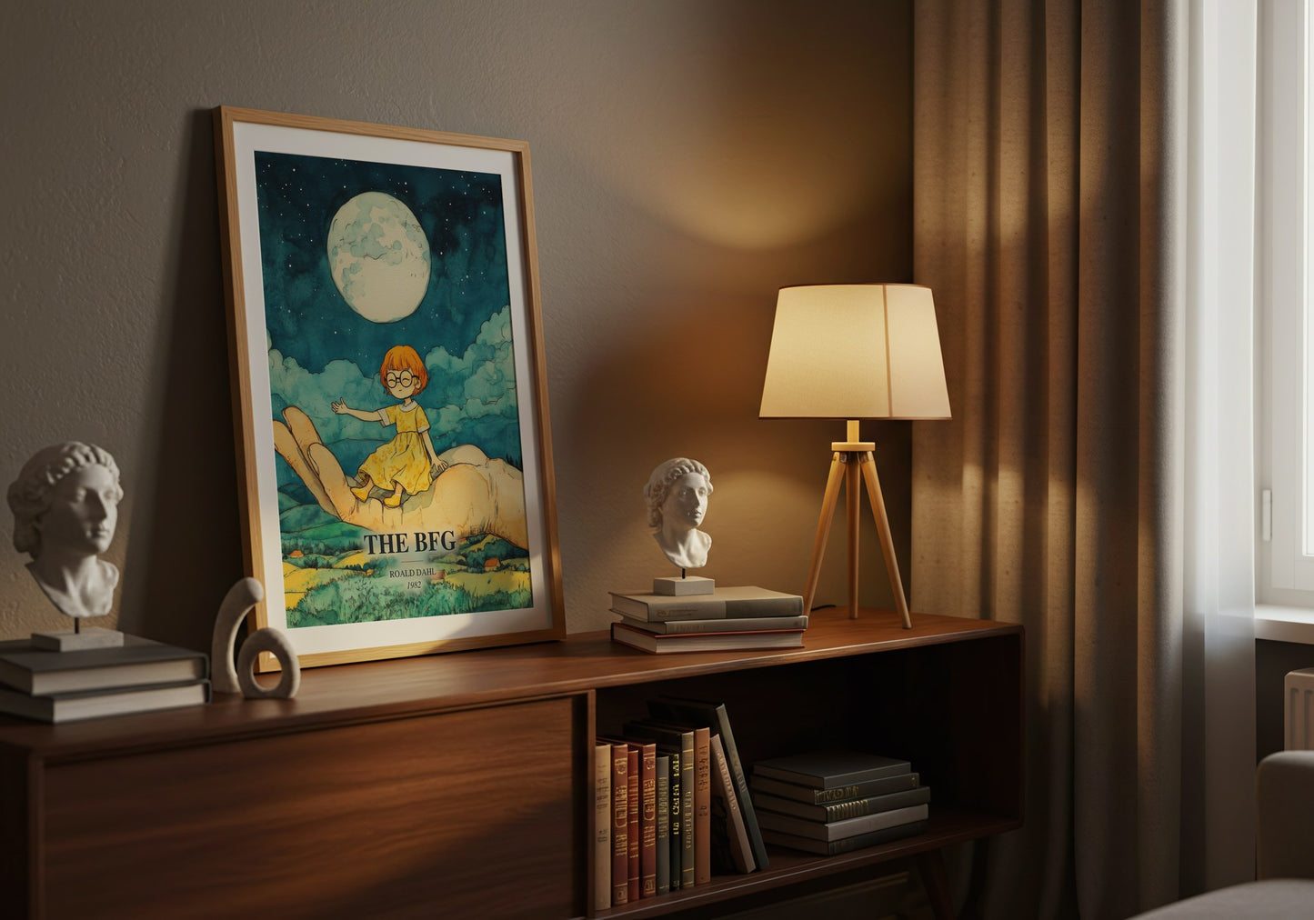 The Bfg watercolour print on bookshelf – Roald Dahl fan gift