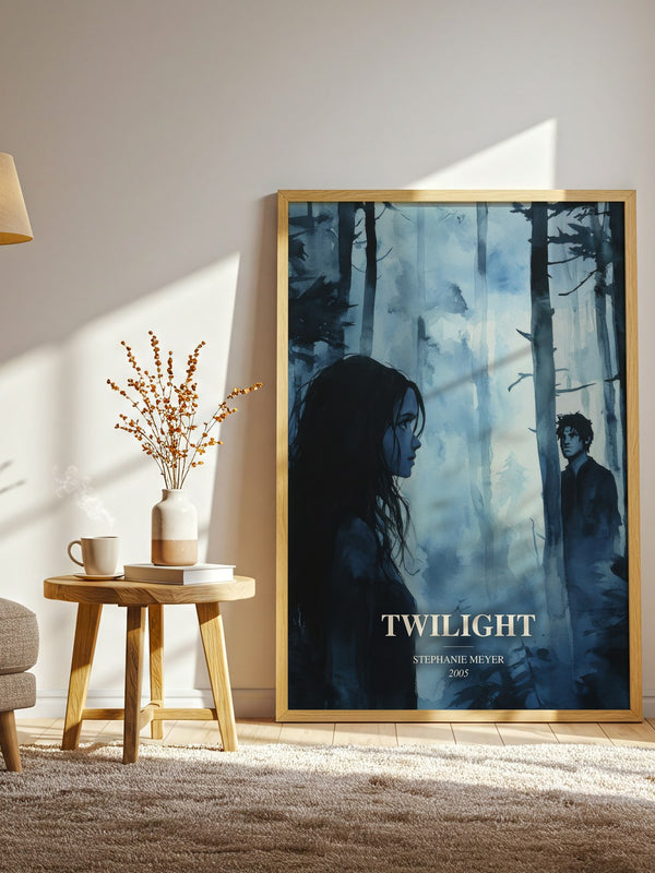 Twilight watercolour print in frame leaning in hallway – young adult wall art