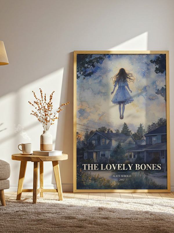 The Lovely Bones watercolour print in frame leaning in hallway – literary fiction wall art
