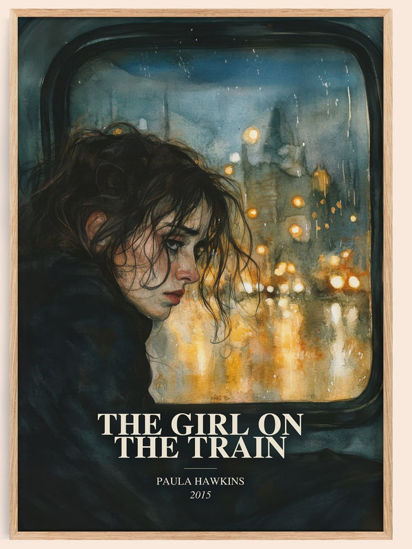 The Girl On The Train watercolour book poster by Paula Hawkins – framed literary art print