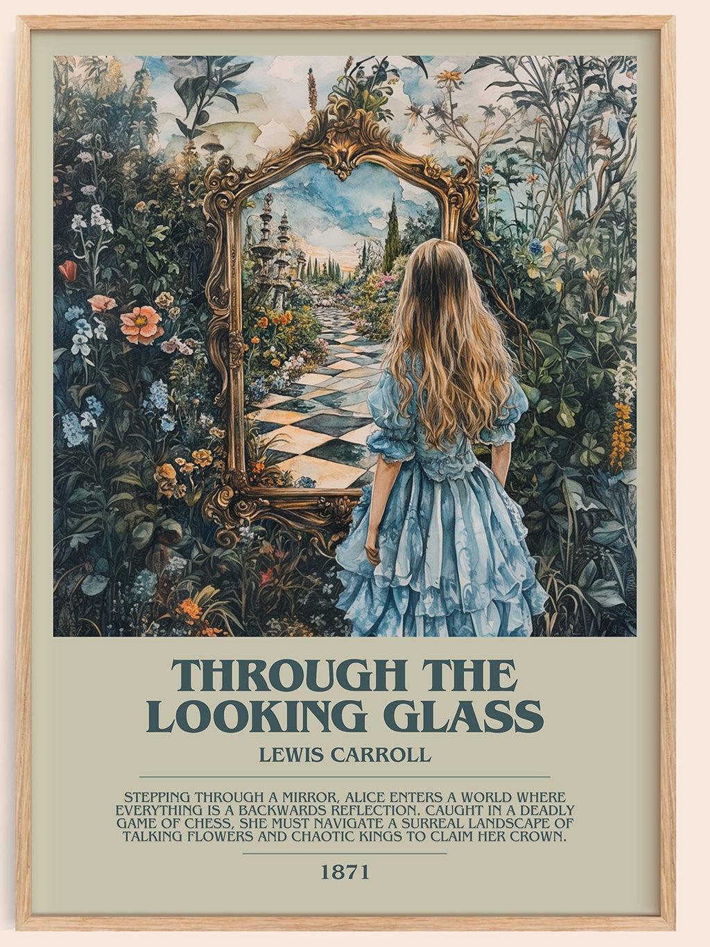 Through The Looking-Glass bookish book poster by Lewis Carroll – framed literary art print