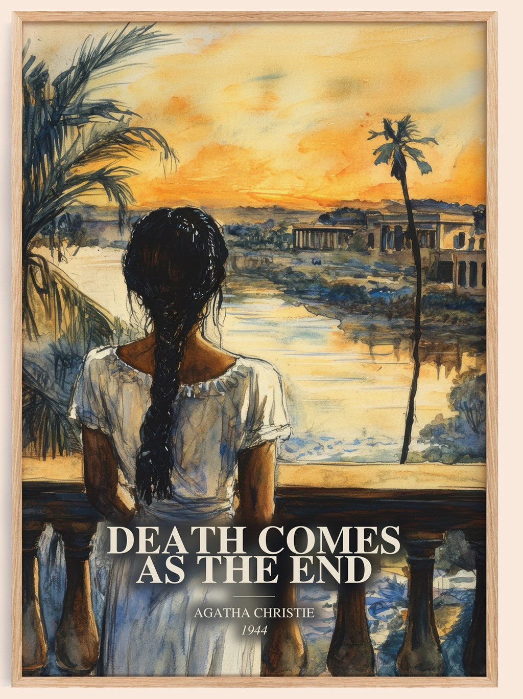 Death Comes As The End watercolour book poster by Agatha Christie – framed literary art print