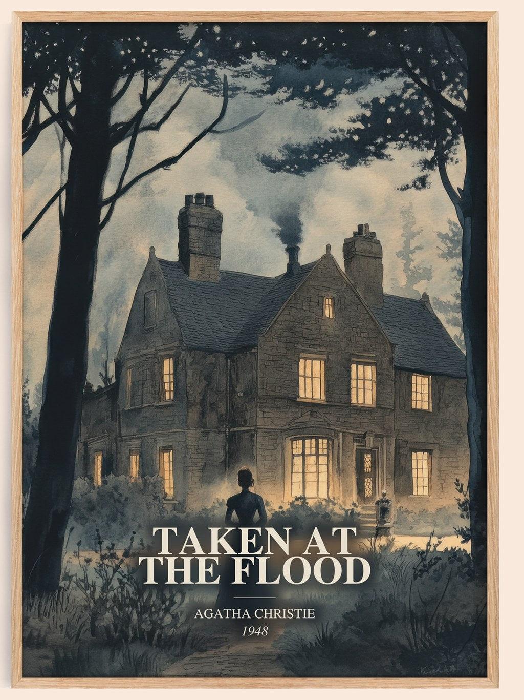 Taken At The Flood watercolour book poster by Agatha Christie – framed literary art print