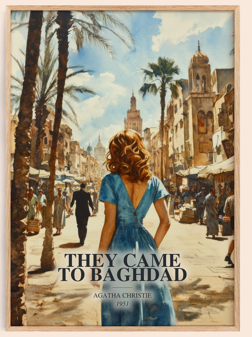 They Came To Baghdad watercolour book poster by Agatha Christie – framed literary art print