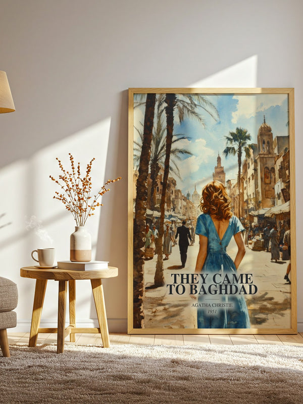 They Came To Baghdad watercolour print in frame leaning in hallway – mystery wall art