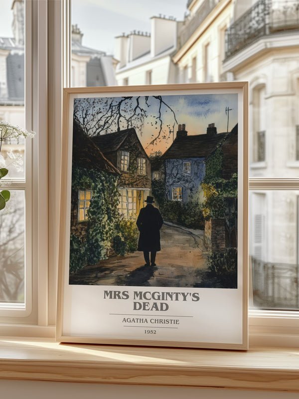 Mrs McGinty's Dead Book Cover Poster by Agatha Christie – framed print by a bright window