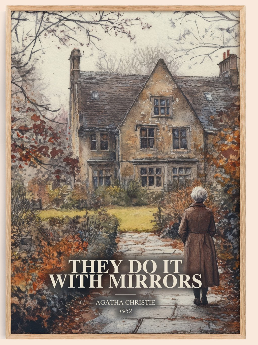 They Do It With Mirrors watercolour book poster by Agatha Christie – framed literary art print