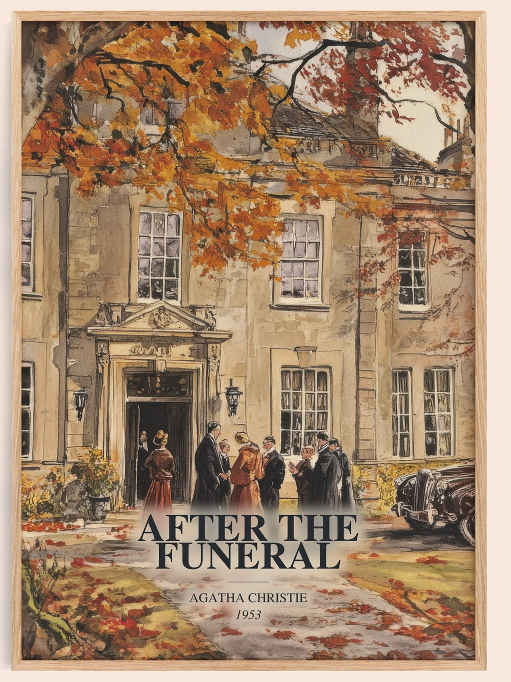 After The Funeral watercolour book poster by Agatha Christie – framed literary art print