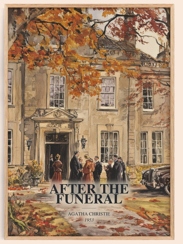 After The Funeral watercolour book poster by Agatha Christie – framed literary art print