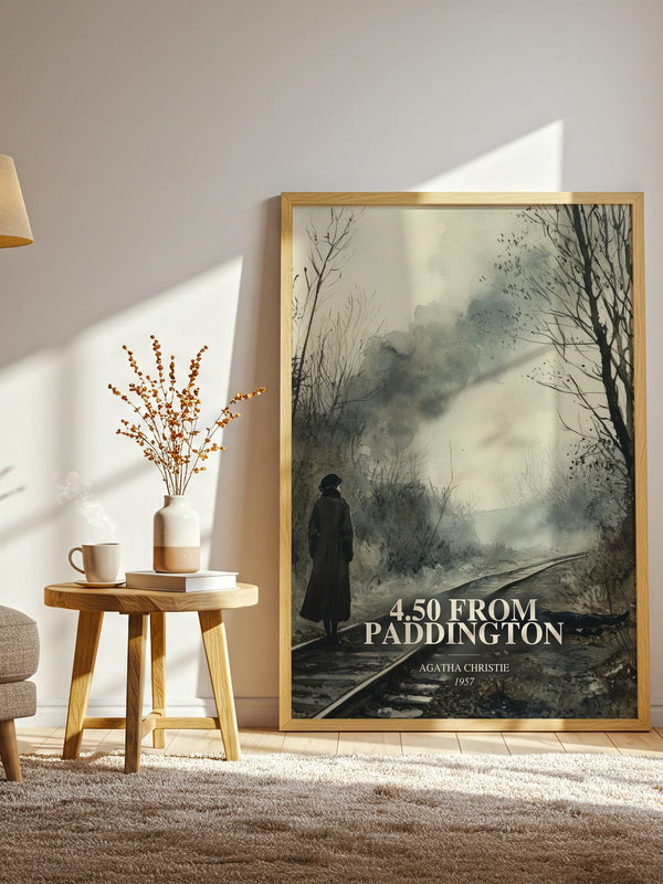 4.50 From Paddington watercolour print in frame leaning in hallway – mystery wall art