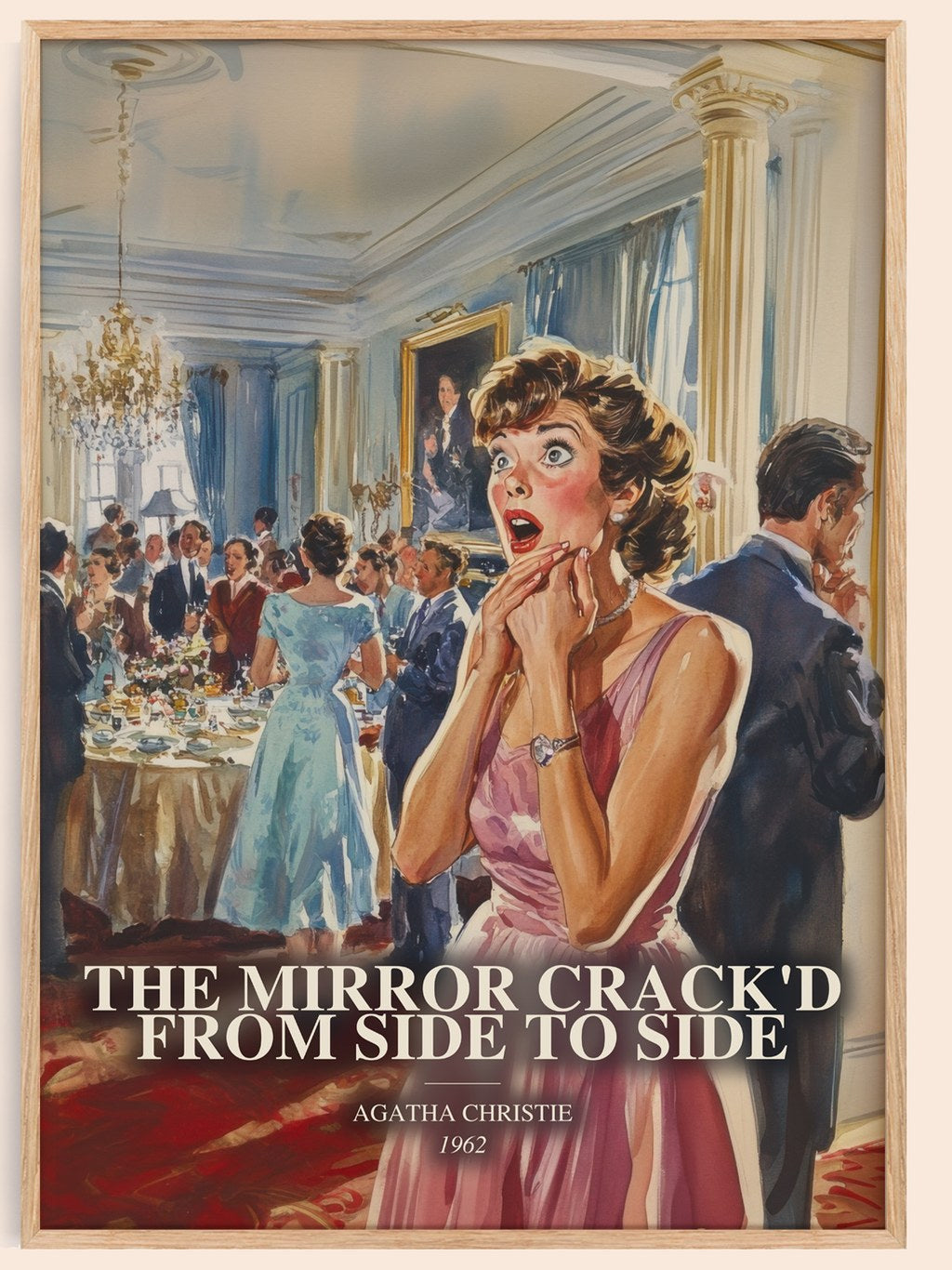 The Mirror Crack'D From Side To Side watercolour book poster by Agatha Christie – framed literary art print