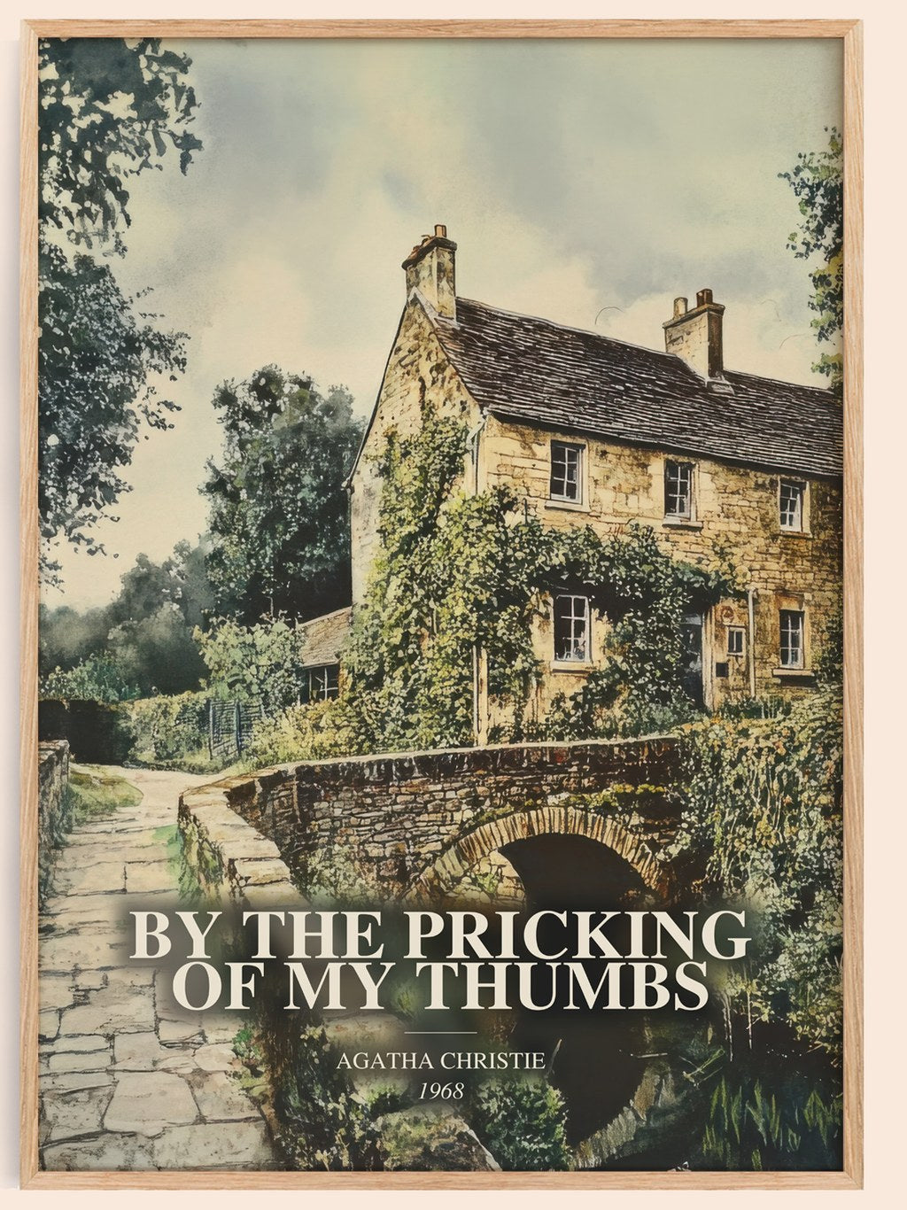 By The Pricking Of My Thumbs watercolour book poster by Agatha Christie – framed literary art print