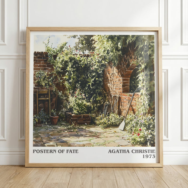 Postern of Fate literary print in frame leaning in hallway – mystery wall art