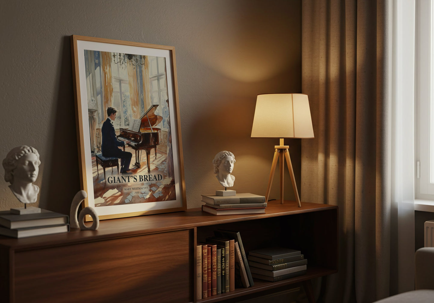 Giant’S Bread watercolour print on bookshelf – Mary Westmacott fan gift