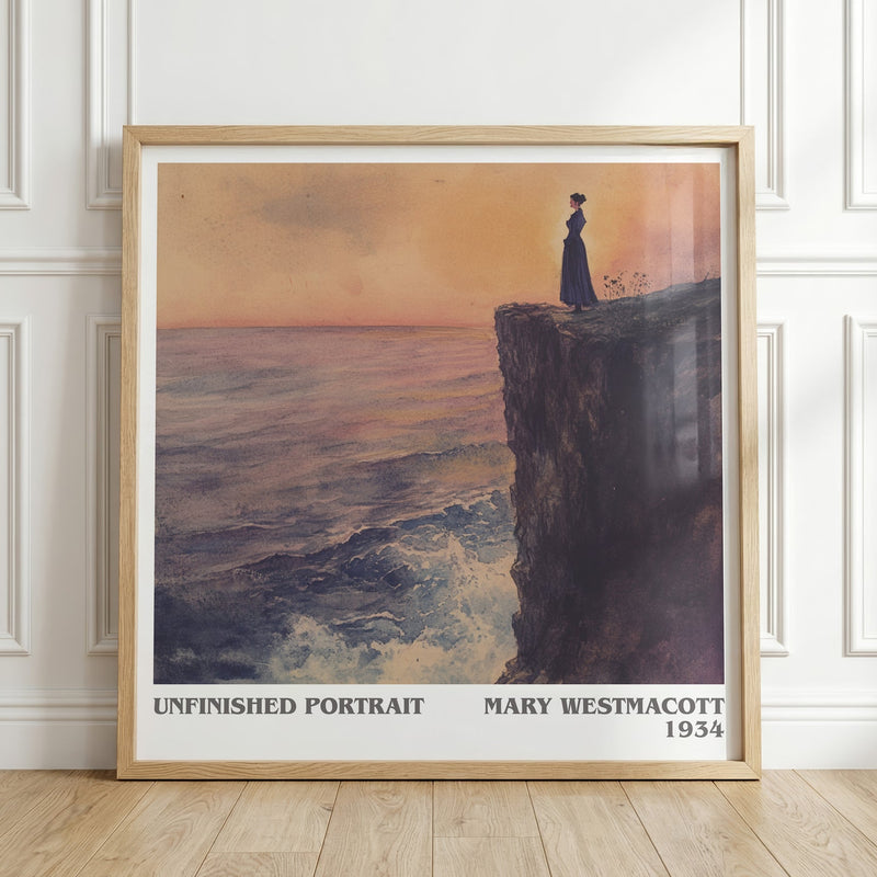Unfinished Portrait literary print in frame leaning in hallway – romance wall art