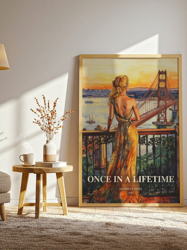 Once In A Lifetime watercolour print in frame leaning in hallway – romance wall art