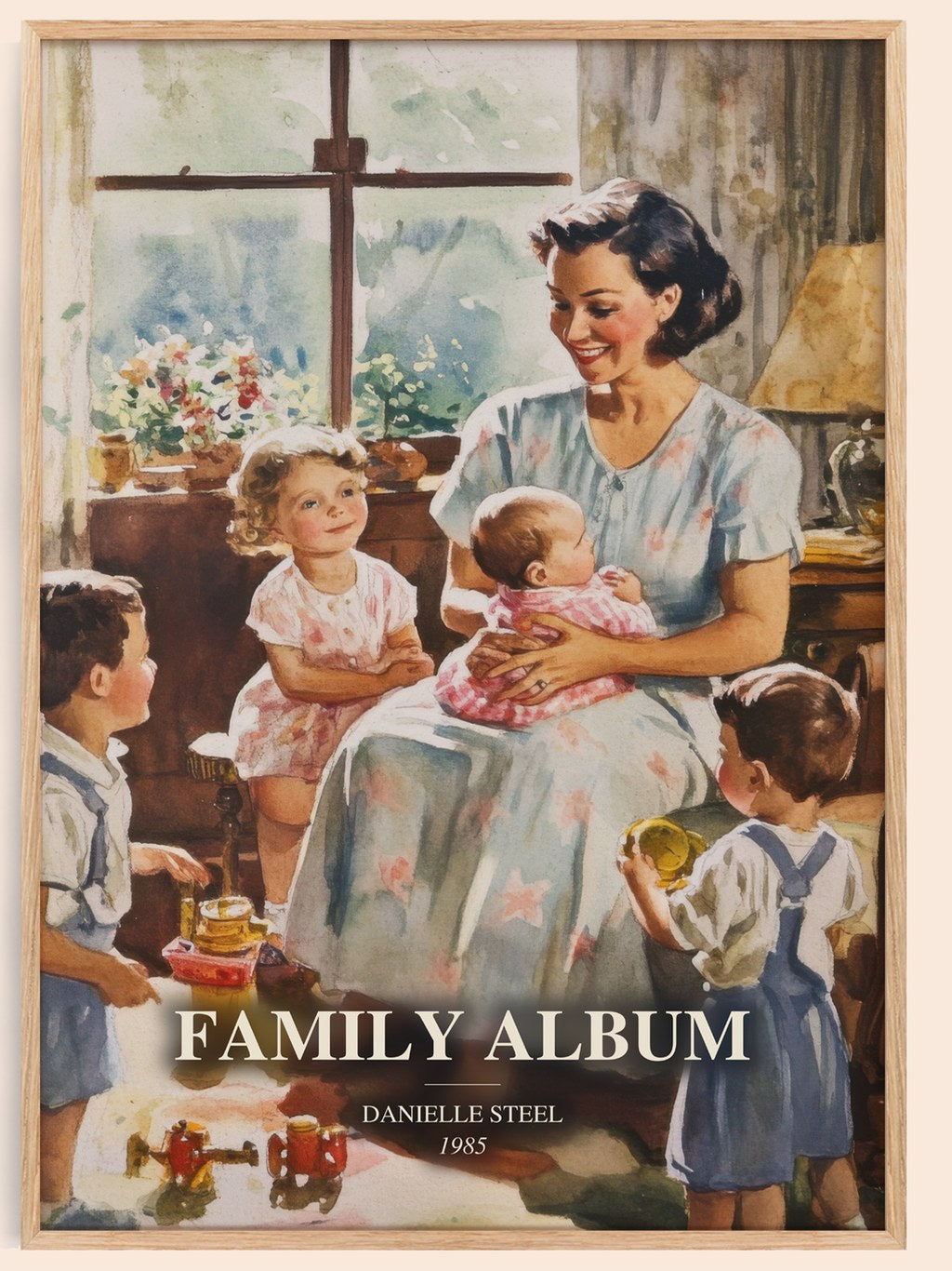 Family Album watercolour book poster by Danielle Steel – framed literary art print