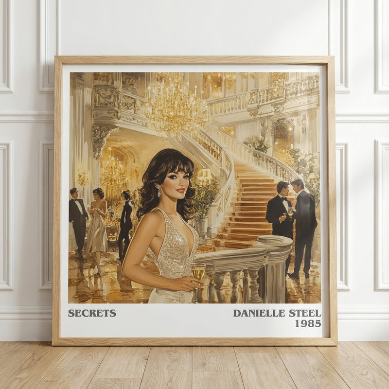 Secrets literary print in frame leaning in hallway – contemporary fiction wall art