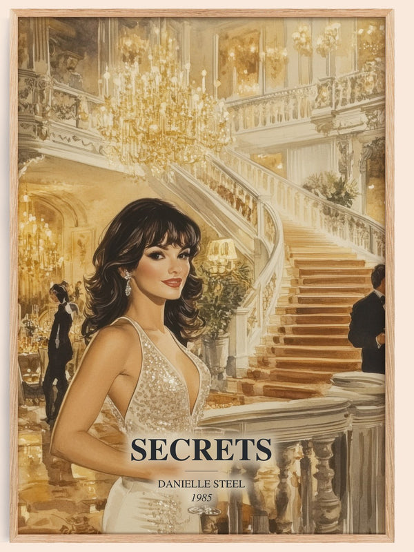 Secrets watercolour book poster by Danielle Steel – framed literary art print