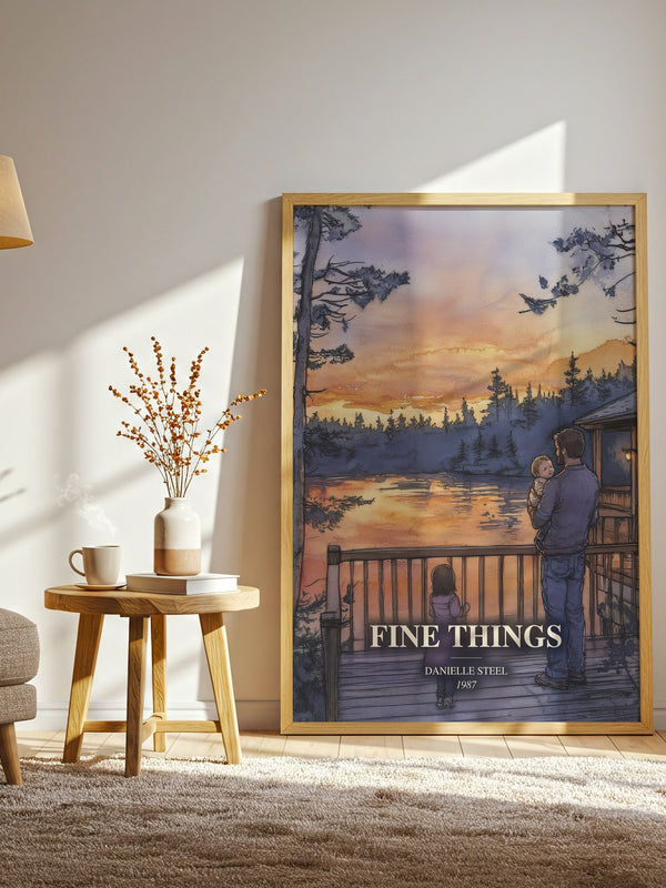 Fine Things watercolour print in frame leaning in hallway – romance wall art