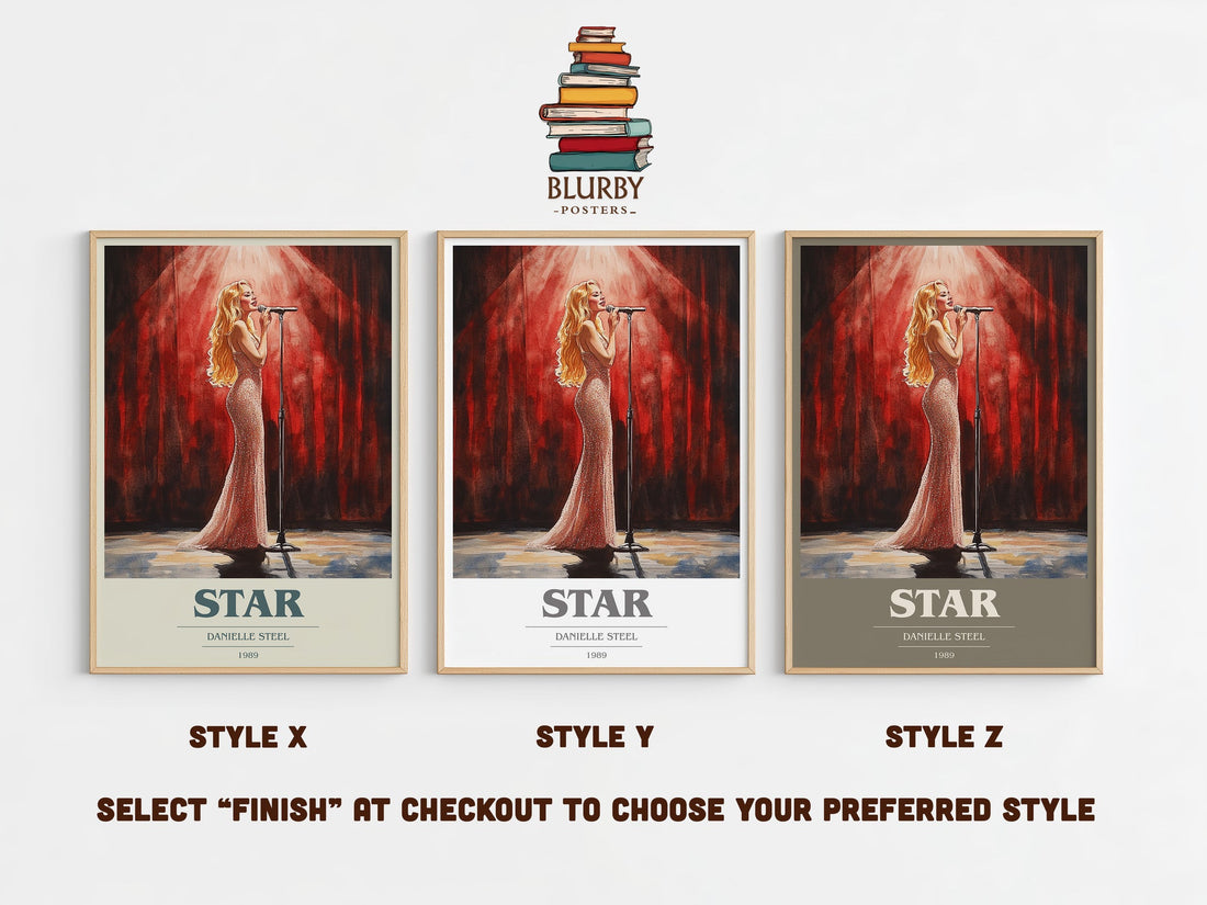 Star book cover print in frame leaning in hallway – romance wall art (mockup)