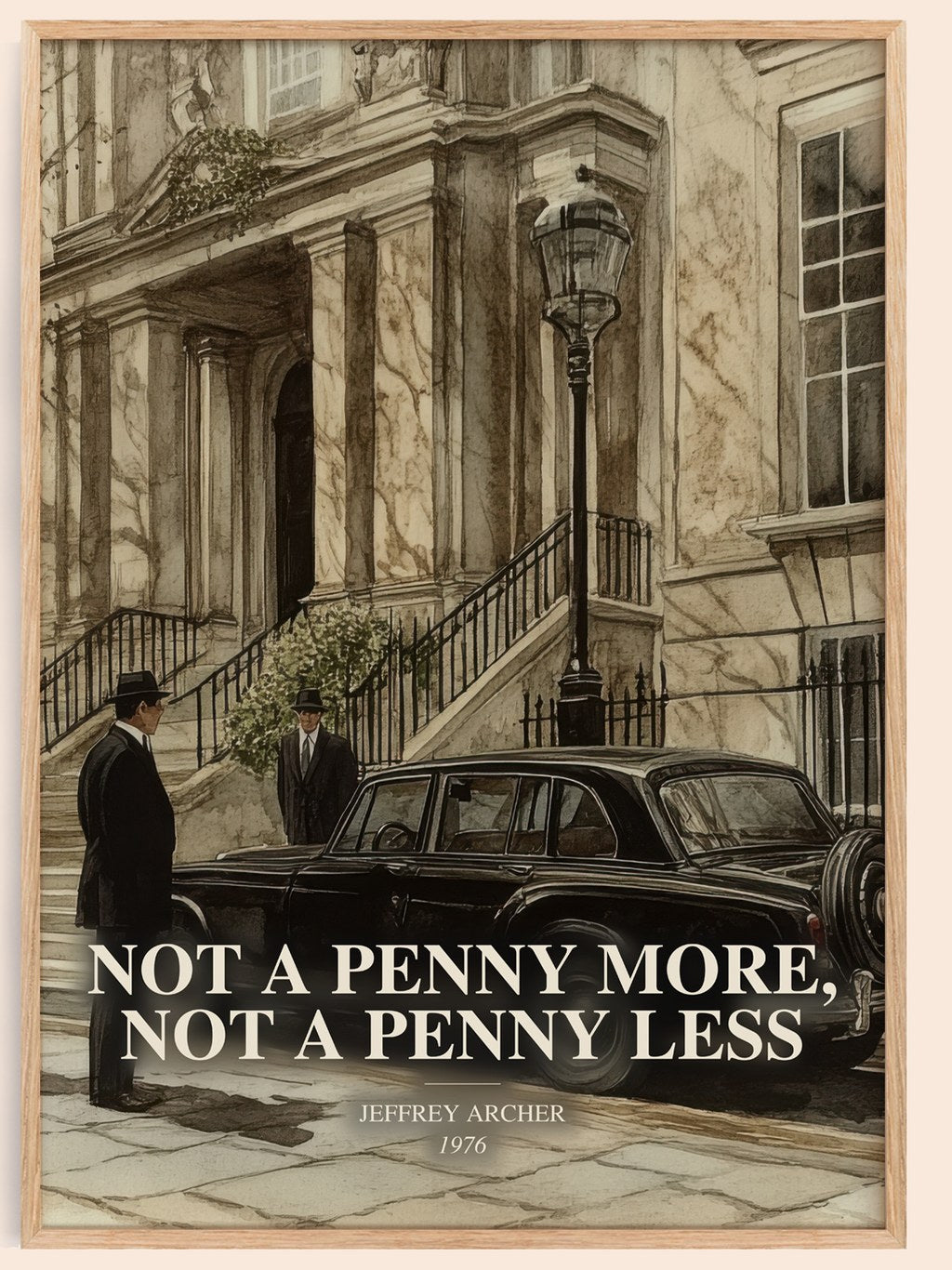 Not A Penny More, Not A Penny Less watercolour book poster by Jeffrey Archer – framed literary art print